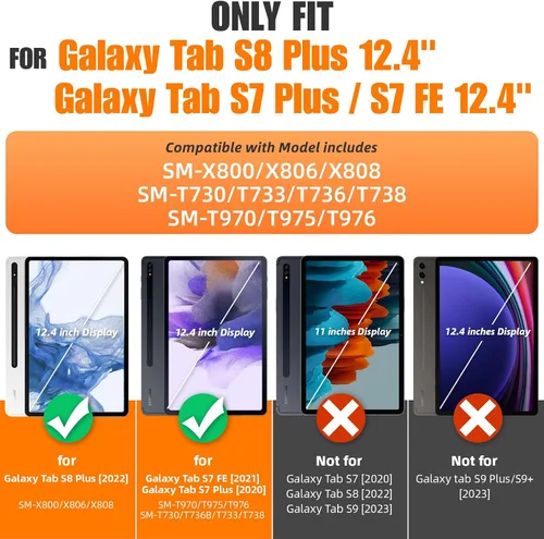 Vista 2 de SEYMAC stock Funda para Samsung Galaxy Tab S7 FE / S8 Plus 5G Funda de 12.4 pulgadas con protector de pantalla portalápices