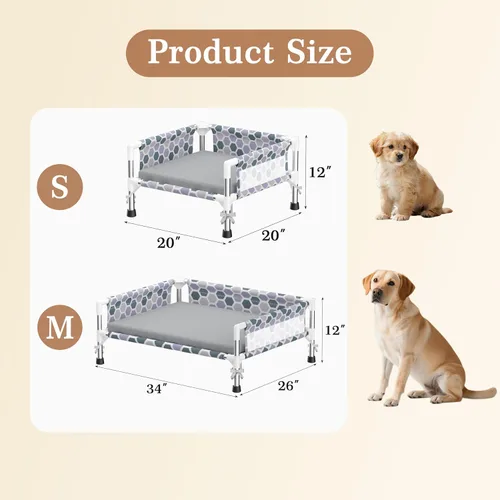 Vista 7 de Cama elevada para perro, cuna refrescante para perros al aire libre con malla transpirable, cama elevada para mascotas con rieles de protección de 3