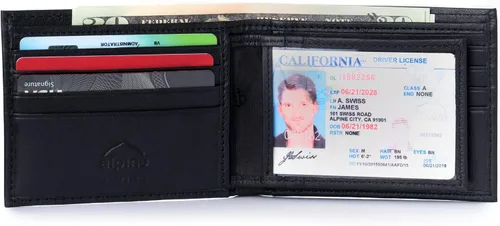 Vista 4 de Alpine Swiss Cartera plegable de cuero con bloqueo RFID para hombre de alta capacidad