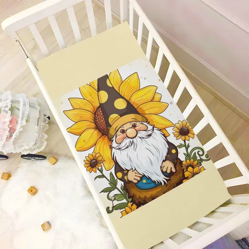 Vista 6 de Fitted Crib Sheets Gnome Sunflower Mini Crib Sheets for Boy & Girl Toddler Mattress Sheets Playard Sheet 21216286