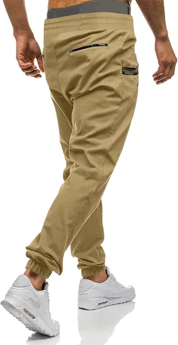 Vista 2 de JMIERR Pantalones deportivos de moda para hombre, pantalones cargo de sarga de algodón casuales con cordón
