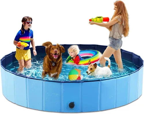 Vista 23 de Jasonwell Piscina plegable para perros, piscina plegable de plástico duro, piscina portátil para niños y mascotas, bañera para cachorros pequeños