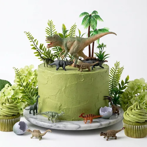 Vista 5 de Dinosaur Cake Decorations,Realistic Dino Figures for Jungle Birthday Party