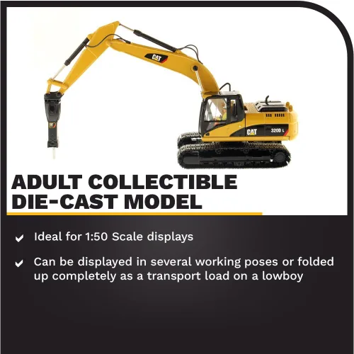 Vista 3 de Diecast Masters Excavadora hidráulica Caterpillar 320D L con martillo - Core Classics Series 85280C