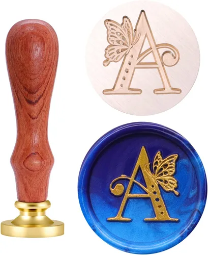 Vista 10 de SWANGSA Kit de sellos de cera del alfabeto, diseño de mariposa vintage, 26 letras A-Z con 2 asas de madera, kit de regalo para invitación de boda
