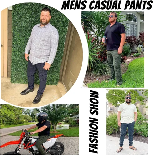 Vista 5 de Pantalones de senderismo para hombre, pantalones cargo Ripstop para exteriores, multibolsillo, pantalones militares casuales de trabajo