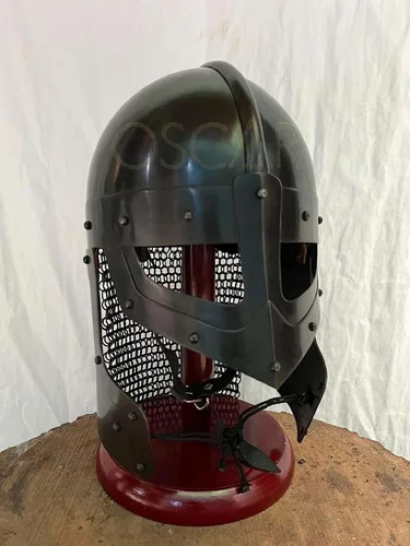Vista 3 de Casco medieval de cuervo vikingo con cadena, para batalla