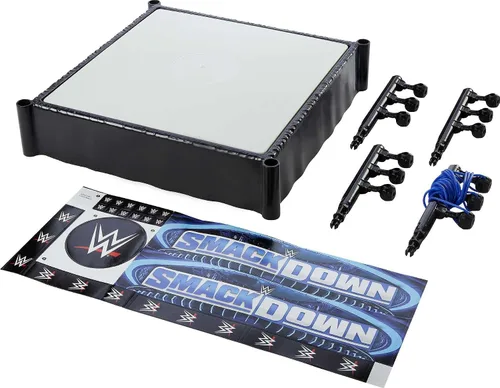 Vista 2 de WWE Anillo Superstar (14 pulgadas) con alfombrilla de resorte y cuerdas flexibles reales para figuras de acción; regalo para edades de 6 años