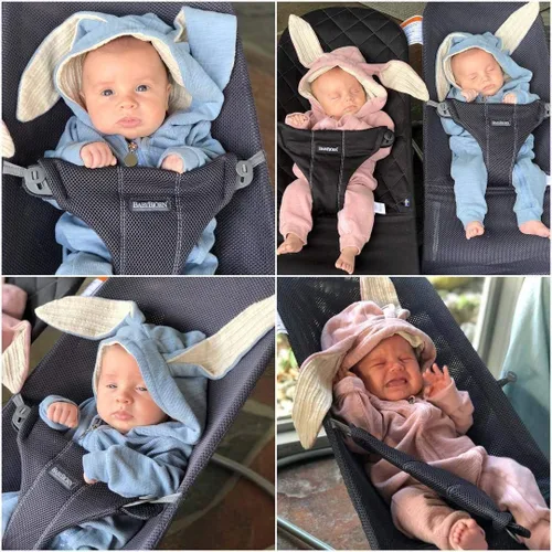 Vista 123 de Simplee Kids Enterizo con diseño de conejo de Pascua con capucha, para bebé, overol con cremallera y orejas largas
