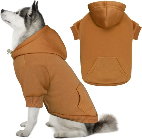 Vista 14 de Sudadera con capucha para perros pequeños, ropa de forro polar cepillado suave y liso, sudadera con capucha para mascotas con bolsillo (café-XS)