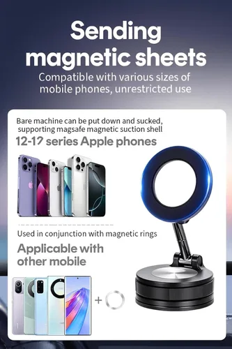 Vista 2 de MagSafe Soporte magnético para teléfono de automóvil, ventosa súper fuerte para tablero y parabrisas, rotación de 360°, sujeción segura para iPhone