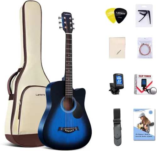 Vista 9 de Guitarra acústica negra de 38 pulgadas, kit para principiantes de guitarra acústica para adultos, juego de iniciación con bolsa acolchada, correa