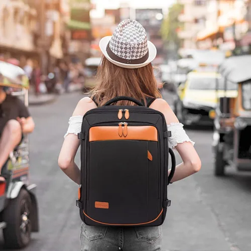 Vista 6 de LOVEVOOK Mochila de viaje de 40 L para mujeres y hombres, aprobada por aerolíneas, mochilas grandes expandibles con 4 cubos de embalaje, paquete
