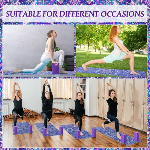 Vista 7 de Tinideya 3 Pcs Yoga Mat Yoga Block 6 MM Thick Yogas Mat Non Slip with Carrying Strap Travel Mats for Exercise, Fitness, Pilates, Floor Workouts
