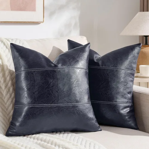 Vista 14 de Fancy Homi Paquete de 2 fundas de almohada decorativas de cuero sintético bohemio negro de 16 x 16 pulgadas para sala de estar, sofá, cama, sofá