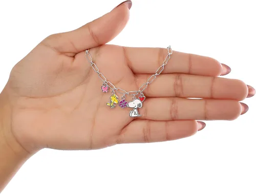 Vista 4 de Pulsera de abalorios ajustable para mujer Peanuts - Pulsera de abalorios de esmalte bañado en plata con Snoopy - Licencia