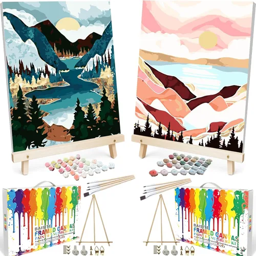 Vista 21 de BAISITE 0304 - Kit de pintura por números para adultos principiantes; paquete de 2 lienzos de 8 pulgadas de ancho x 12 pulgadas de largo; caja