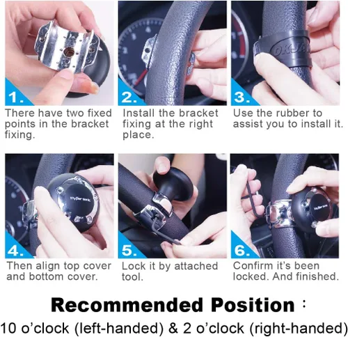 Vista 7 de Hypersonic Pomo Giratorio para Volante de Vehículo, Accesorio Universal para Coche (Plata)