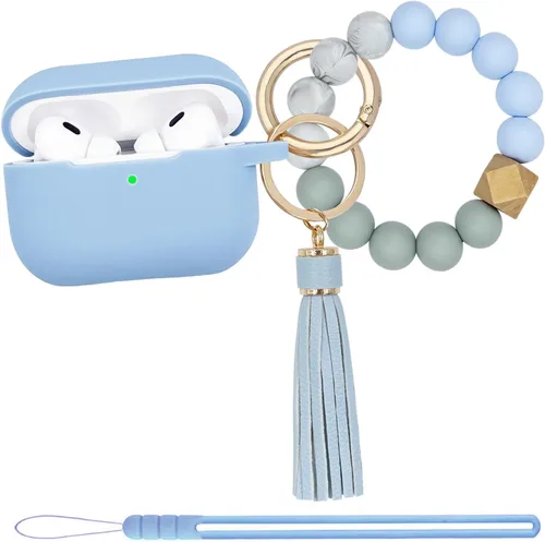 Vista 12 de Funda compatible con Airpods Pro de 2ª generación 2022, funda protectora de silicona suave con llavero de pulsera para Apple Airpods Pro 2 funda