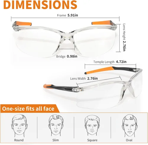 Vista 6 de VICOGARD - Paquete de 2 lentes de seguridad transparentes de alta calidad para hombres y mujeres con lentes envolventes antivaho y resistentes a