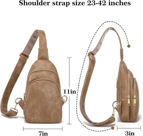 Vista 7 de Bolso cruzado pequeño, riñonera para mujeres y hombres, bolso bandolera de cuero para regalos, Estilo 5, color caqui.