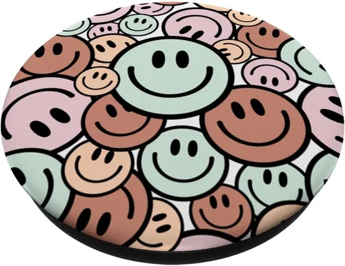 Vista 2 de Smile Face Happy Smile Cute Pink Brown Peach Aqua Graphics PopSockets intercambiables PopGrip