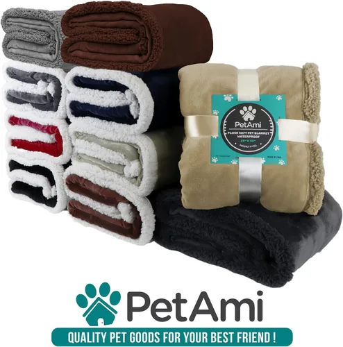 Vista 8 de PetAmi - Manta impermeable para perros medianos, cachorros, gatos pequeños Manta de forro polar suave para mascotas para sofá Cubierta gruesa