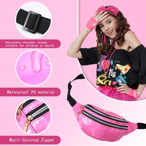 Vista 4 de Accesorios de disfraz de los años 80 para mujer, camiseta de los años 80, riñonera de los años 80, falda tutú para Halloween, cosplay, fiesta
