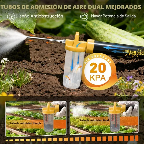 Vista 5 de Polvo de tierra de diatomeas, pulverizador de polvo con longitud ajustable de 4 pies, aplicación multiusos para jardín interior y exterior (amarillo)