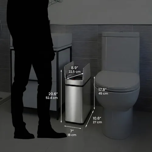 Vista 7 de iTouchless - Bote de basura de 15 litros / 4 galones de acero inoxidable con sensor de apertura de alas para baño, operación automática sin