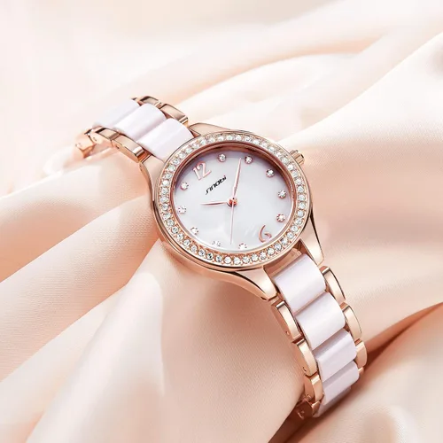 Vista 8 de SINOBI Relojes analógicos de cuarzo para mujer, pulsera de diamantes para mujer, reloj impermeable para mujer, 9581-oro, Relojes de cuarzo