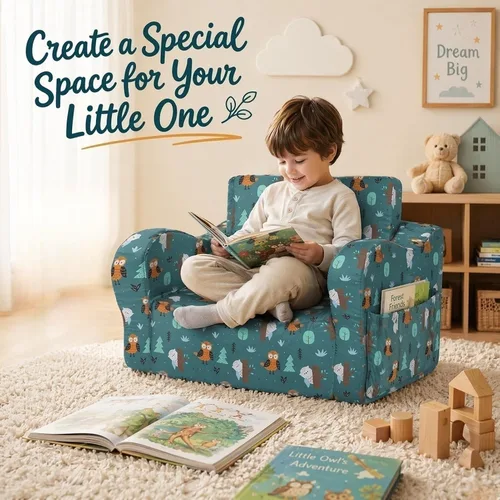 Vista 7 de MOMCAYWEX - Sofá para niños, 2 en 1, plegable, piel de melocotón, color azul