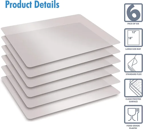 Vista 3 de Better Kitchen Products Juego de 6 alfombrillas de corte de plástico transparente esmerilado, flexibles y extragruesas, 12 x 18 pulgadas