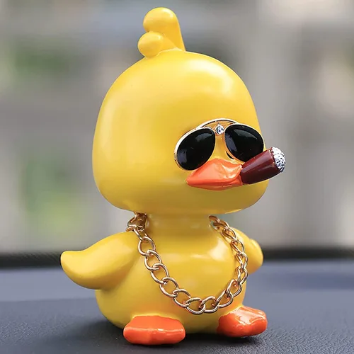 Vista 5 de wonuu Lindos adornos de pato amarillo para coche, decoraciones de tablero de instrumentos de coche, muñeca de cabeza sacudida De pie y de pie