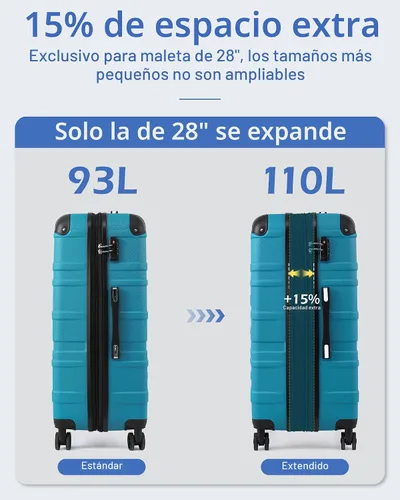 Vista 6 de Coolife Maleta extensible (solo 28") con cerradura TSA Spinner 2-Gris