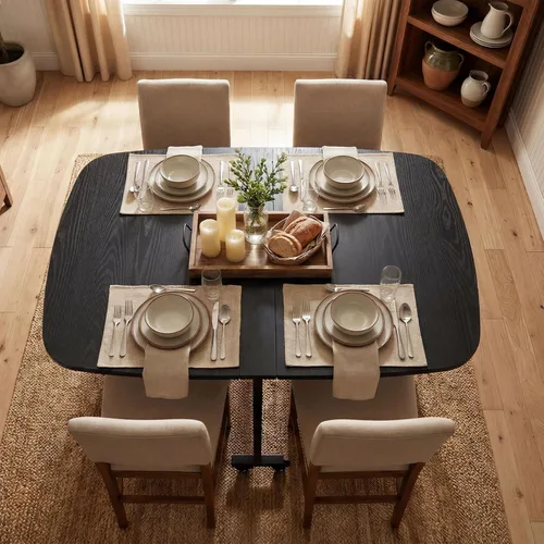 Vista 5 de Mesa Multifuncional de Hoja Abatible - Mesa de Comedor Plegable de 47" de Madera con 6 Ruedas (Negro)