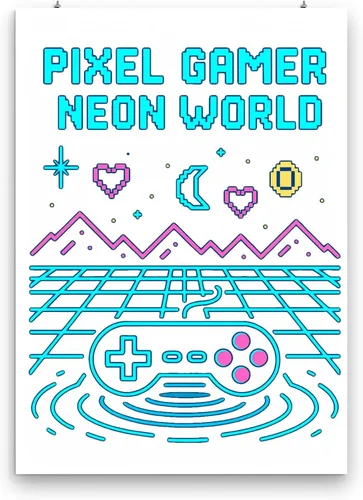 Vista 3 de Electric Color Pixel Mountains Poster - Retro 8-Bit Arcade Wall Art - Gloss Paper Finish - Gaming Room Decor