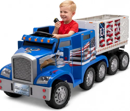 Vista 9 de Kid Trax 12V Semi Truck Ride On Toys w/Detachable Cargo Trailer, Black