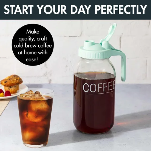 Vista 3 de Primula Mason Jar - Cafetera helada con filtro de acero inoxidable y tapa fácil de verter, jarra de vidrio duradera que se adapta a la mayoría