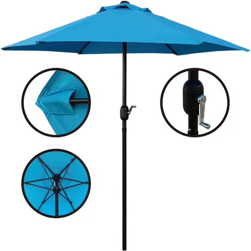 Vista 2 de ABBLE Sombrilla de patio al aire libre de 7.5 pies con manivela, resistente a la intemperie, sombrilla de protección UV, duradera, 6 varillas de Agua