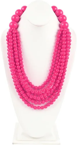 Vista 2 de RIAH FASHION Collar de burbujas con cuentas múltiples, cuello redondo grueso con babero jaspeado, 7 capas de largo