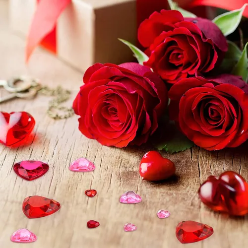 Vista 6 de Chuangdi 516 calcomanías de diamantes de imitación de corazón, acrílicas, gemas de corazón, gemas de cristal, autoadhesivas, parte trasera plana