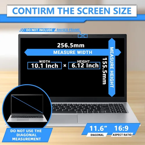Vista 2 de Pantalla magnética de privacidad para laptop 11.6 pulgadas 16:9, filtro de Negro