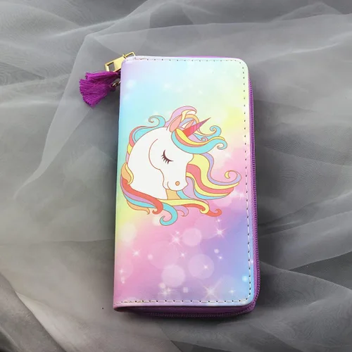 Vista 3 de MayeBridge Lindo unicornio monedero unicornio cremallera cartera larga bolso de embrague bolso de cuero PU para niñas mujeres, Unicornio B0514, Lindo