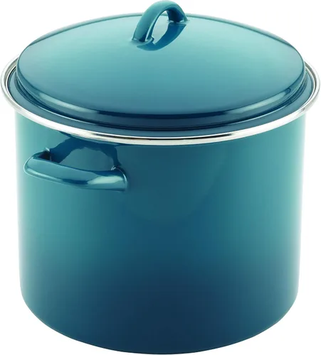 Vista 4 de Rachael Ray olla de acero esmaltado de 12 qt con tapa, color naranja degradé., 12, Marine Blue