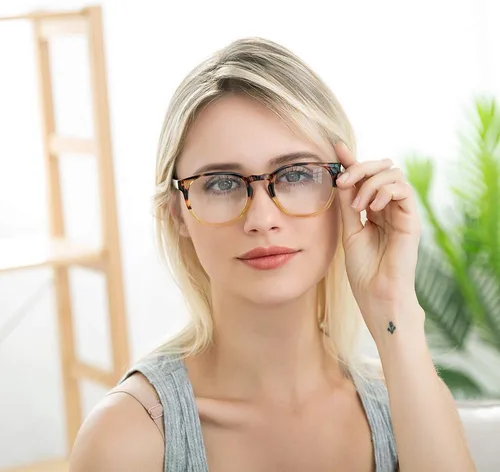 Vista 6 de Gafas de lectura K Kenzhou para el ordenador, con bloqueo de luz azul, gafas ligeras para mujer, paquete de 2 unidades (negro/amarillo)