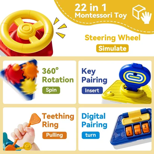 Vista 2 de Juguete sensorial Montessori 22 en 1 para niños pequeños, juguete sensorial Montessori y aprendizaje de viaje para niños pequeños, juguete