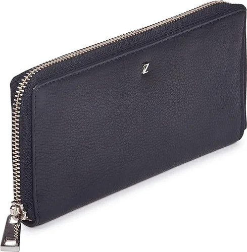 Vista 3 de Zinda Genuine Leathers Cartera con cremallera alrededor de la cartera para mujer con protección RFID, Negro -, Cartera para mujer