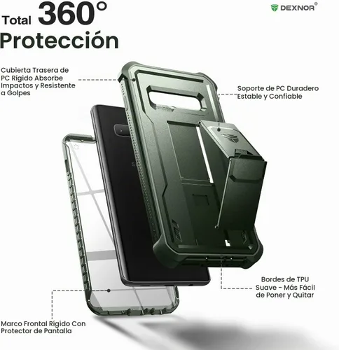 Vista 6 de Dexnor Funda para Samsung Galaxy S10, [Protector de Pantalla y Soporte Integrados] Protección de Grado Militar de Servicio Pesado a Prueba de Golpes