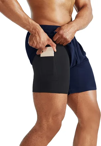 Vista 6 de NELEUS Men's 2 in 1 Running Shorts with Liner,Dry Fit Workout Shorts with Pockets